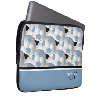 Monogram Light Blue Black Soccer Ball Pattern Laptopschutzhülle
