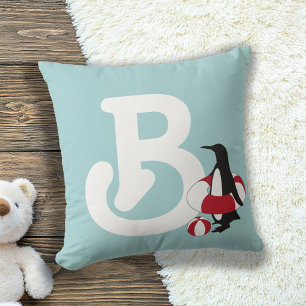 Monogram Light Blue Niedlich Pinguin Kids Kissen