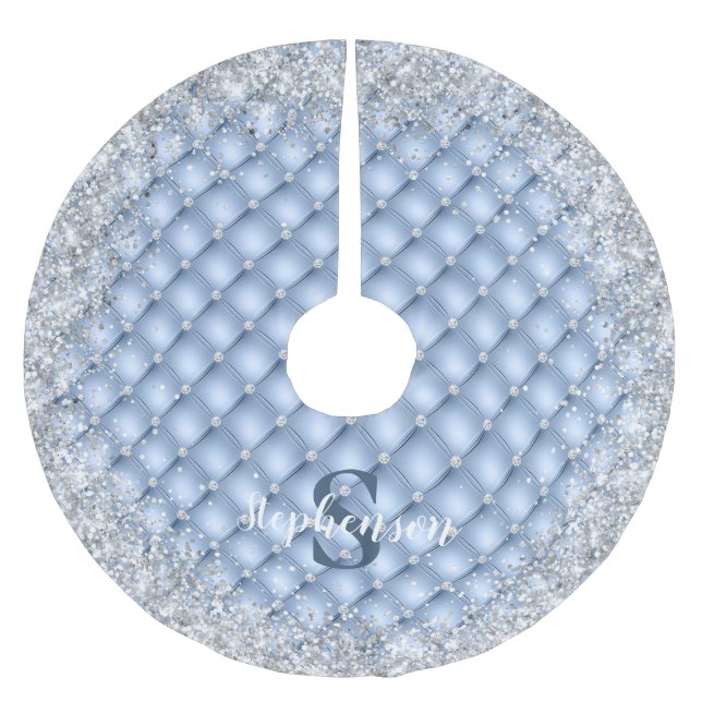 Monogram Light Blue Tufit Diamond Silver Glitzer Polyester Weihnachtsbaumdecke (Vorderseite)