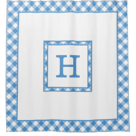Monogram Light Blue White Buffalo Karo Border Duschvorhang