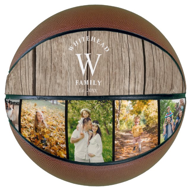 Monogram Light Wood 5 Foto Collage Basketball (Vorderseite)
