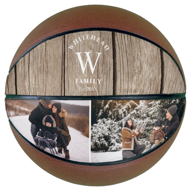 Monogram Light Wood Foto Collage Basketball (Vorderseite)