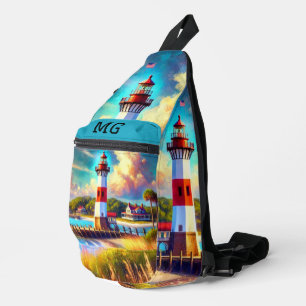 Monogram Lighthouse Aquarellfarbe Druckknopfbeutel Crossbody Bag