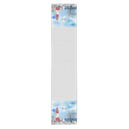 Monogram Lighthouse Watercolor Scene Kurzer Tischläufer