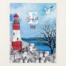 Monogram Lighthouse Watercolor Scene Undatiert Planer