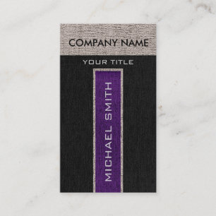 Monogram Lila & Black Burlap Linen Rustic Jute Visitenkarte