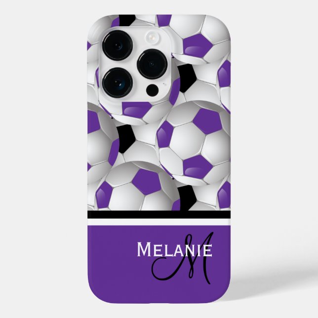 Monogram Lila Black Soccer Ball Pattern Case-Mate iPhone Hülle (Rückseite)