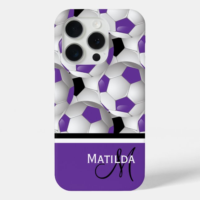 Monogram Lila Black Soccer Ball Pattern Case-Mate iPhone Hülle (Rückseite)