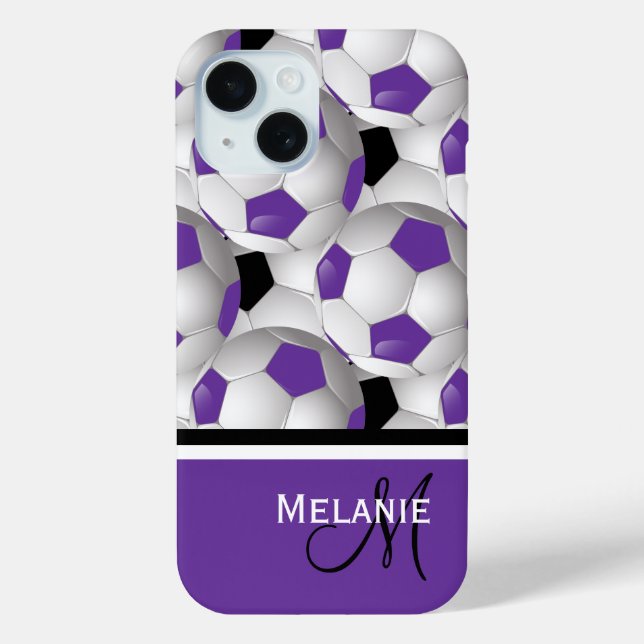 Monogram Lila Black Soccer Ball Pattern Case-Mate iPhone Hülle (Rückseite)