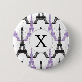 Monogram Lila Chic Eiffelturm-Muster Button
