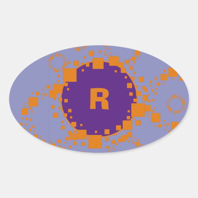 Monogram Lila Circle Squares Art Ovaler Aufkleber (Vorderseite)