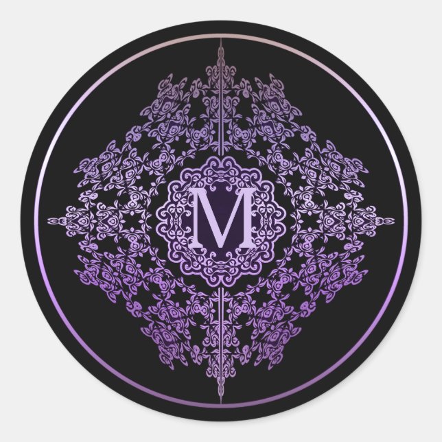 Monogram Lila Filigree Motif Stickers (Vorderseite)