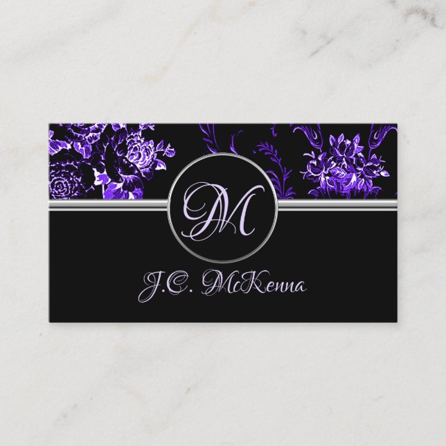 Monogram Lila Floral Business Card Visitenkarte (Vorderseite)