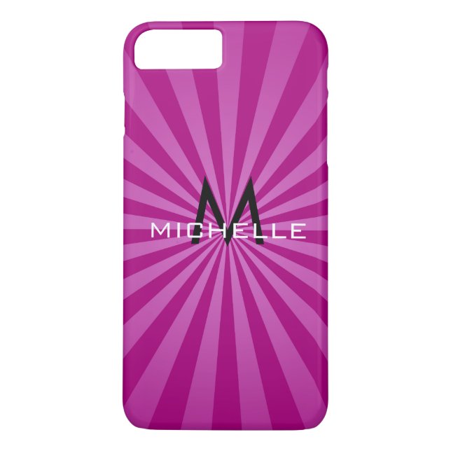 Monogram Lila Funky Sun Rays Retro Stripes Case-Mate iPhone Hülle (Rückseite)