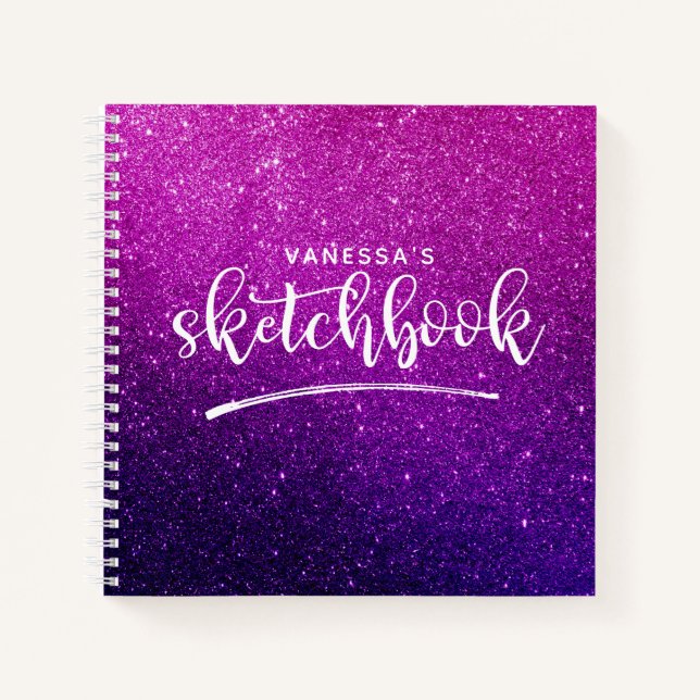 Monogram Lila Glitzer Artist Sketchbook Notizbuch (Vorderseite)