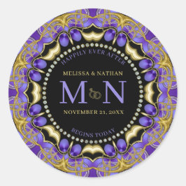 Monogram Lila Gold Diamond Lace Einzigartige Hochz Runder Aufkleber