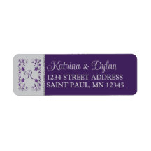 Monogram Lila, Gray Floral Wedding Address Label