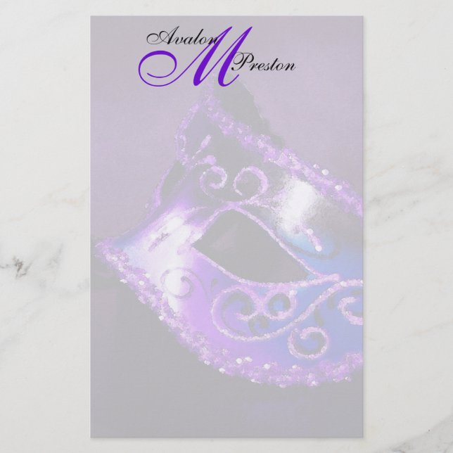 Monogram Lila Masquerade Wedding Stationery Briefpapier (Vorderseite)
