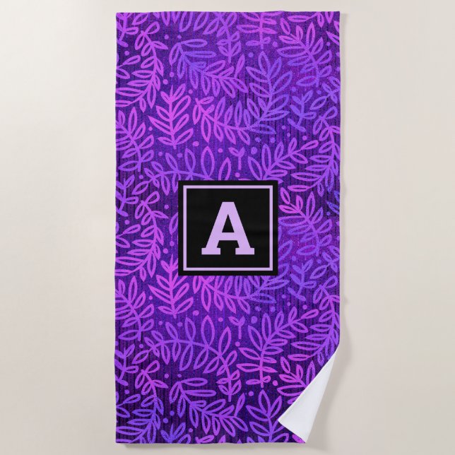 Monogram lila Omerblatt Muster modern fett Strandtuch (Vorderseite)