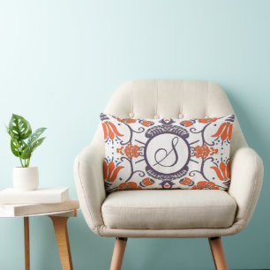 Monogram Lila Orange Blue Modern Floral Pillow Lendenkissen