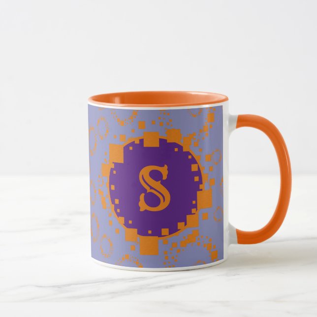 Monogram Lila Orange Digital Bits Art Tasse (Rechts)