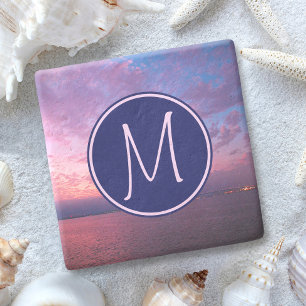 Monogram Lila Pink Blue California Steinuntersetzer