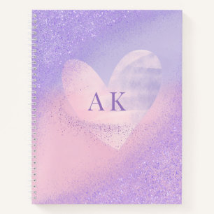 Monogram Lila Pink Gradient Heart Notebook Notizbuch