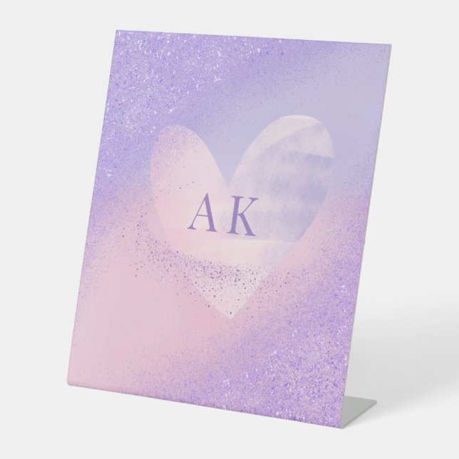 Monogram Lila Pink Gradient Heart Notebook Sockelschild (Vorderseite)
