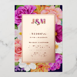 Monogram Lila Pink Roses Bold Floral Wedding Folieneinladung