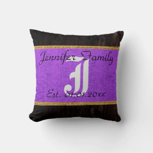 Monogram Lila Rustic Burlap Linen Holzschau Kissen