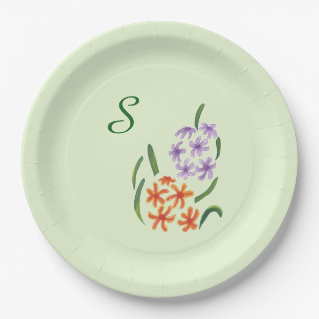 Monogram Lila und Orange Hyacinth Blume Teller (Vorderseite)