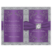 Monogram Lila und Silver Floral Wedding Program