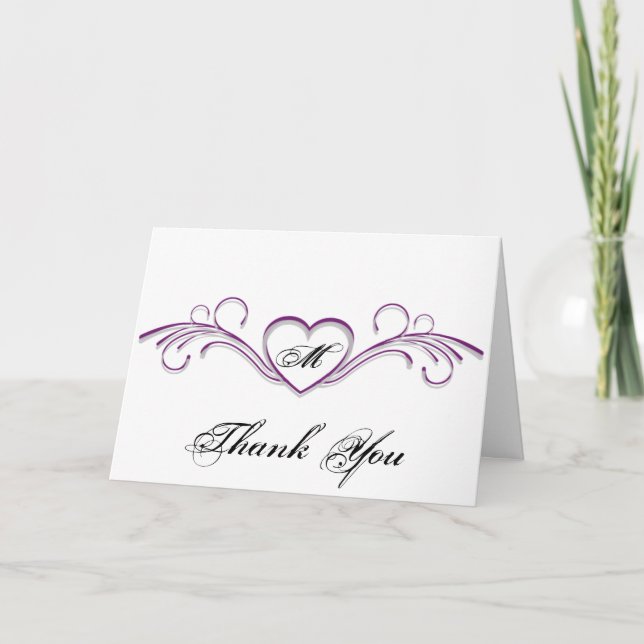 Monogram lila und Silver Heft Scroll Danke (Vorderseite)