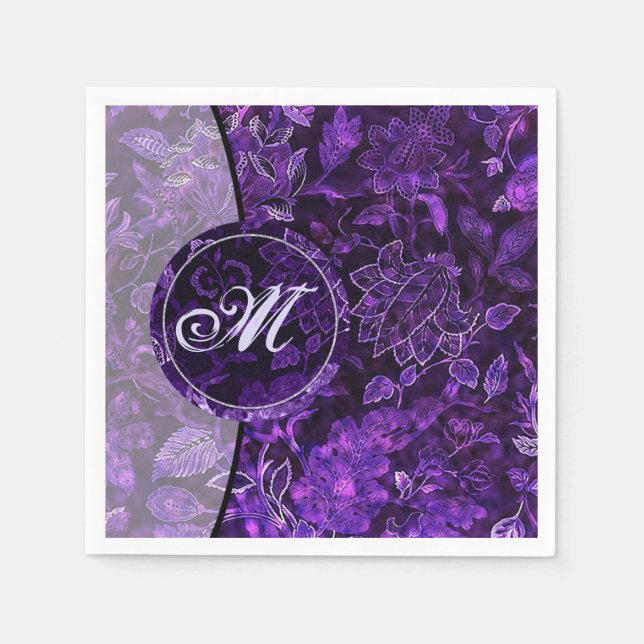 Monogram Lila Vintag Floral Napkins 2 Serviette (Vorderseite)