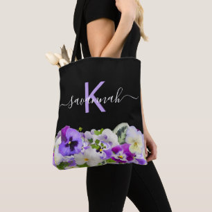 Monogram lila violette Schwarz-Florals-Skript