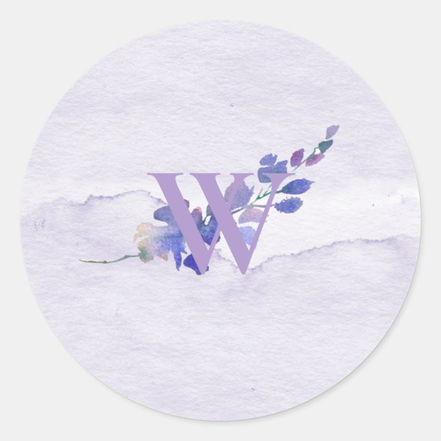 Monogram Lila Watercolor-Umschlag Aufkleber (Vorderseite)