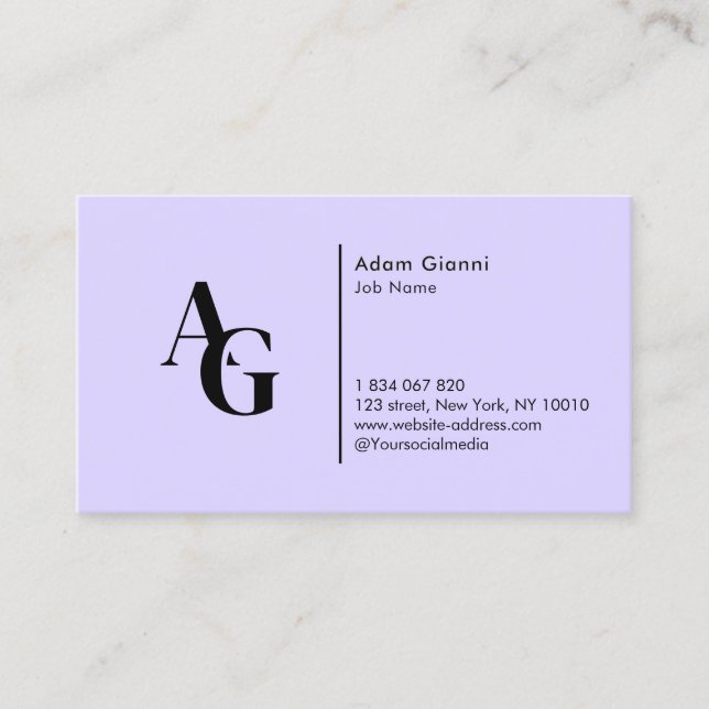 Monogram Lilac Lila Business Card Visitenkarte (Vorderseite)