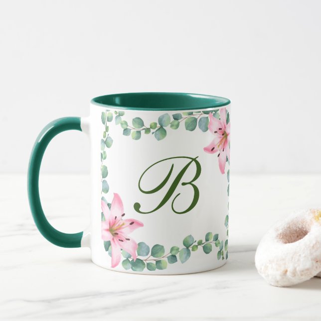 Monogram Lily Blume Pattern Coffee Tasse (Mit Donut)