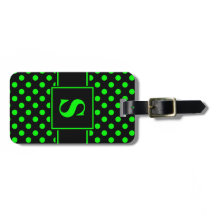 Monogram Lime Green Polka Dots auf Black