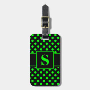 Monogram Lime Green Polka Dots auf Black Gepäckanhänger