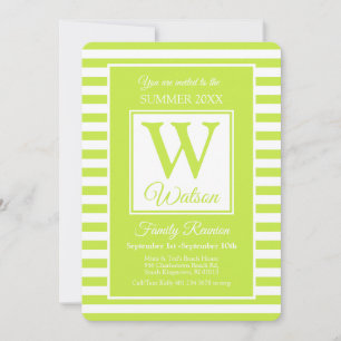 Monogram Lime Green Strips Summer Family Wiederseh Einladung
