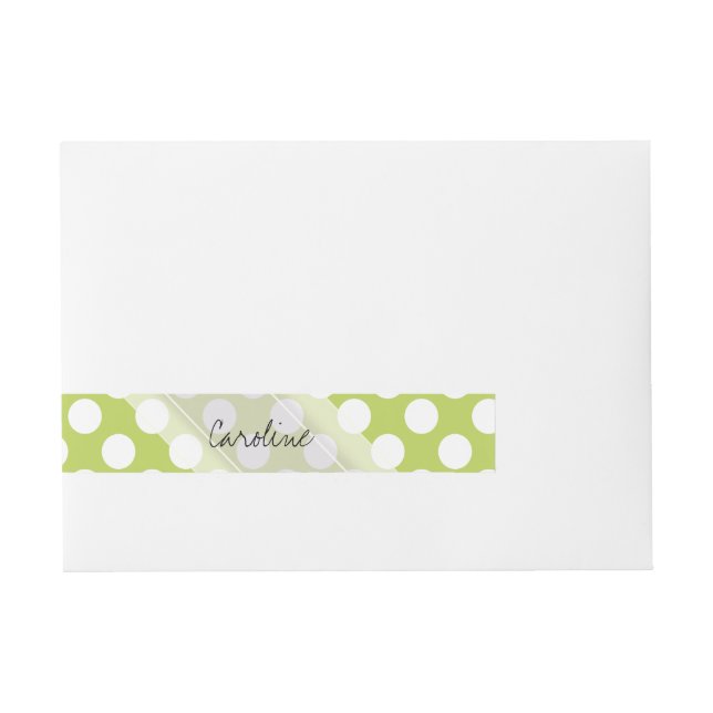 Monogram Lime Green White Trendy Polka Dot Muster Rundum-Adressaufkleber (Vorderseite)