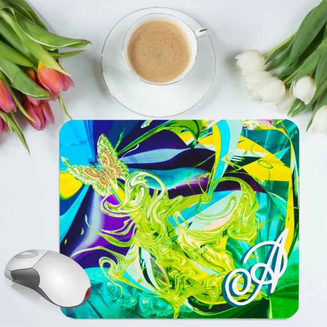 Monogram Liquid Wirbel Gold Butterfly Abstrakt Mousepad (Von Creator hochgeladen)