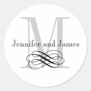 Monogram-Logo-Aufkleber für Hochzeiten geblüht Runder Aufkleber