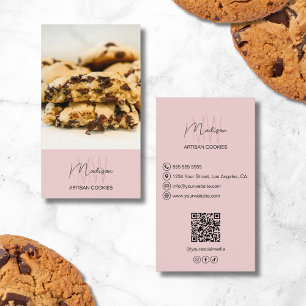 Monogram Logo Bäckerei QR Pink Visitenkarte