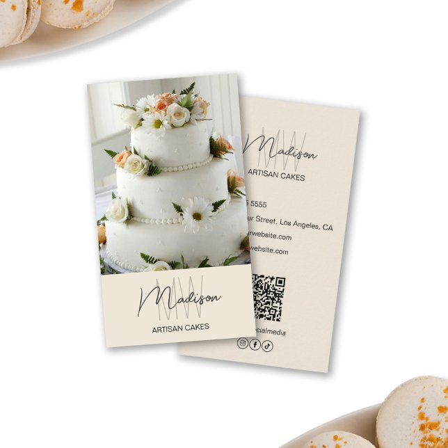 Monogram Logo Bakery Cake Beige Visitenkarte (Monogram Logo Bakery Cake Beige Business Card)