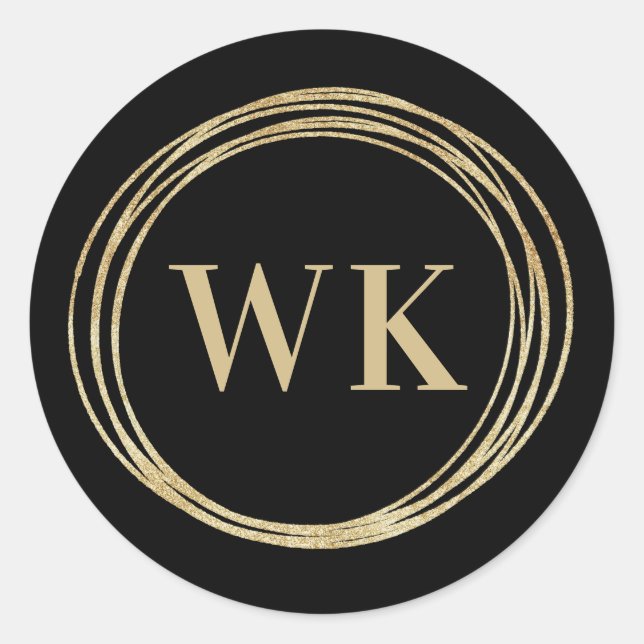 Monogram Logo Black Gold Business Runder Aufkleber (Vorderseite)