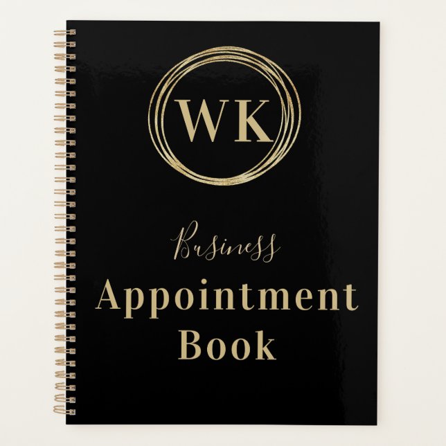 Monogram Logo Black Gold Business Termin Buch Planer (Vorderseite)
