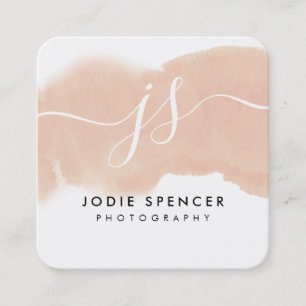 MONOGRAM LOGO Elegante Initialen Rosa Aquarell Quadratische Visitenkarte