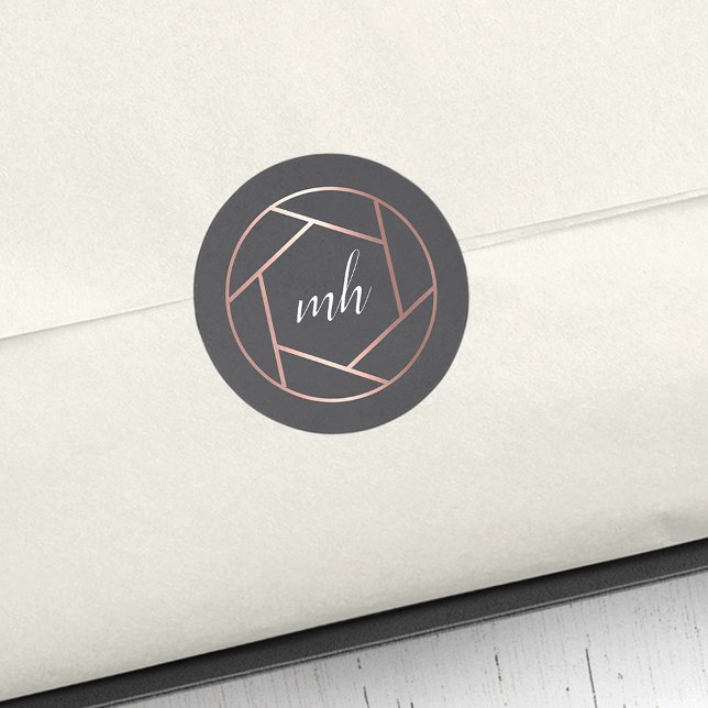 Monogram-Logo für moderne Imitate Rose Gold Fotogr Runder Aufkleber (Von Creator hochgeladen)